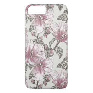 黙したピンクのハイビスカスの花模様 iPhone 8 PLUS/7 PLUSケース