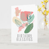 黙した抽象的及び葉の誕生日の恵み カード (黄色い花)