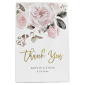 黙した水彩画および金ゴールド|の赤面のピンクのバラ ミディアムペーパーバッグ (正面)