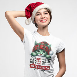 黙っおもしろいて判断するクリスマス猫 Tシャツ