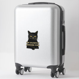 黙って判断してる – Black おもしろい Cat Sticker シール