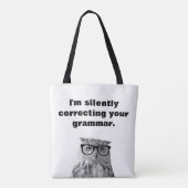 黙って文法用のフクロウおもしろいドリを直す トートバッグ (裏面)