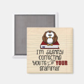 黙って文法皮肉フクロウを修正 マグネット (正面/裏面)