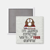 黙って文法皮肉フクロウを修正 マグネット (正面/裏面)