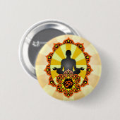 黙想のヨガのオウム、オレンジおよび黄色 缶バッジ (正面&裏面)