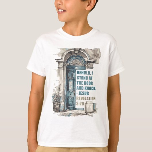 黙示録3:20わたしは扉に立ち、ノックする Tシャツ (正面)