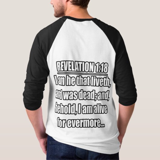 黙示録 1:18 KJV 聖書の言葉 Tシャツ (裏面)