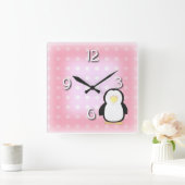 鼠径部ピンク スクエア壁時計 (ホーム)