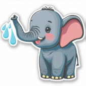鼻から水を吹き出すかわいい赤ちゃん象 シール (正面)