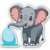鼻から水を吹き出すかわいい赤ちゃん象 シール (正面)