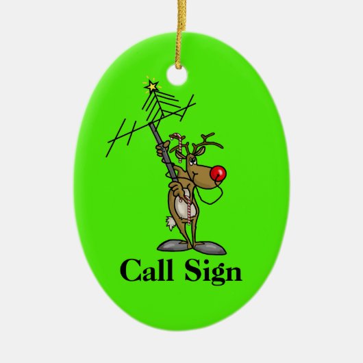 鼻のクリスマスのオーナメントが付いているルドルフのパワー・アンテナ セラミックオーナメント (正面)