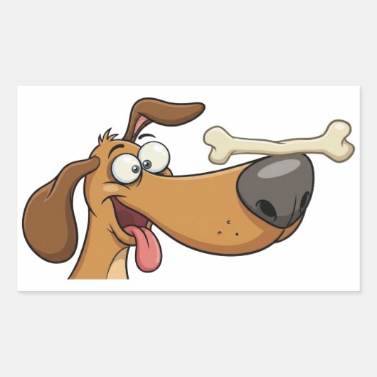 鼻の上に骨をのせてバランスをとる犬のイラスト 長方形シール (正面)