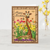 鼻の誕生日カードに蝶とキリン カード (黄色い花)
