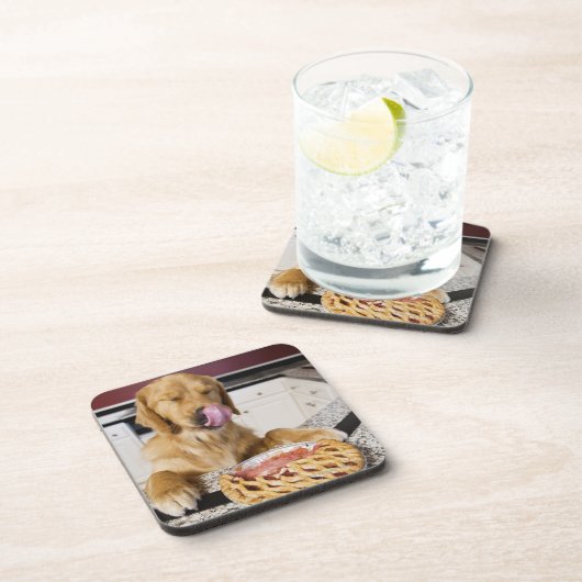 鼻をさくらんぼパイを食べた後舐めることの後をつけて下さい コースター (右側)