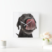 鼻をなめる黒いラブラドール スクエア壁時計 (ホーム)