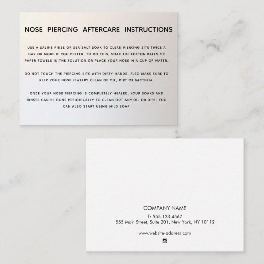 鼻ピアスのためのアフターケアの指示 名刺 (正面/裏面)