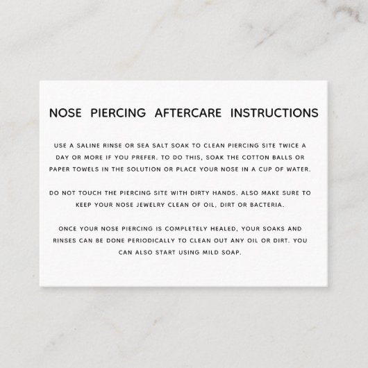 鼻ピアス業務のアフターケアの指示 名刺 (正面)