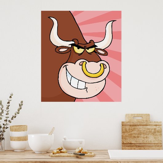 鼻怒付き激しいブルマスコットリングや輪 ポスター (キッチン)