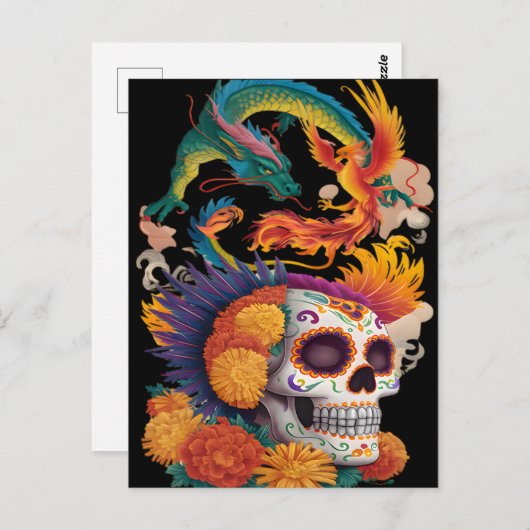 龍とフェニックスと死んだスカルの日 ポストカード (正面/裏面)