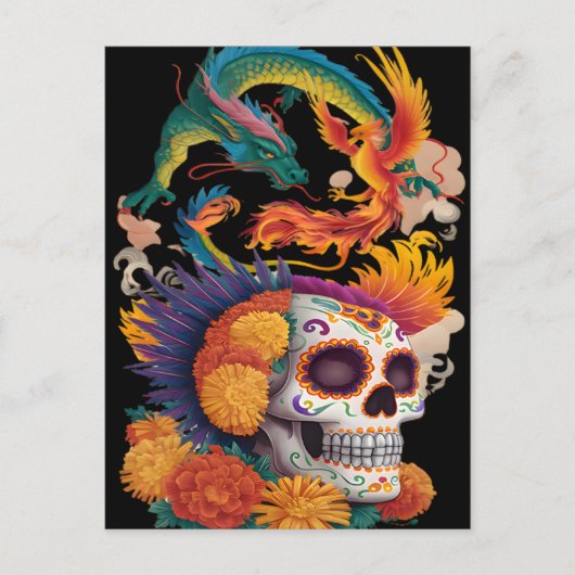 龍とフェニックスと死んだスカルの日 ポストカード (正面)