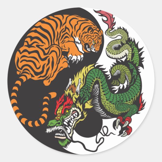 龍と虎の陰陽記号 ラウンドシール (正面)