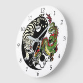 龍と虎の陰陽記号 ラージ壁時計 (傾斜)