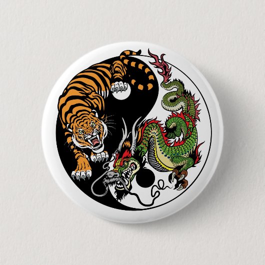 龍と虎の陰陽記号 缶バッジ (正面)