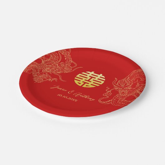 龍中国の結婚と鳳凰茶 ペーパープレート (アングル)