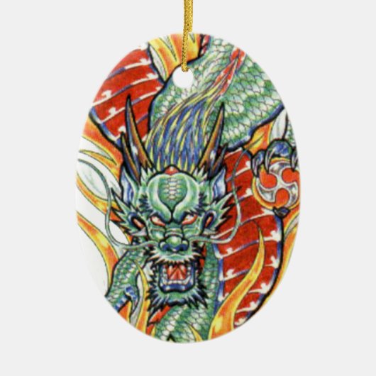 龍日本のと蓮の花 セラミックオーナメント (正面)