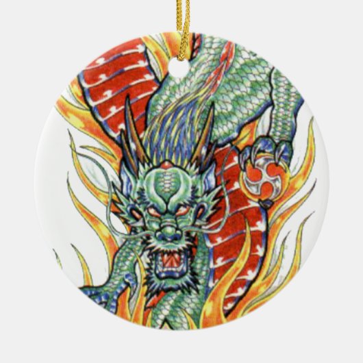 龍日本のと蓮の花 セラミックオーナメント (正面)