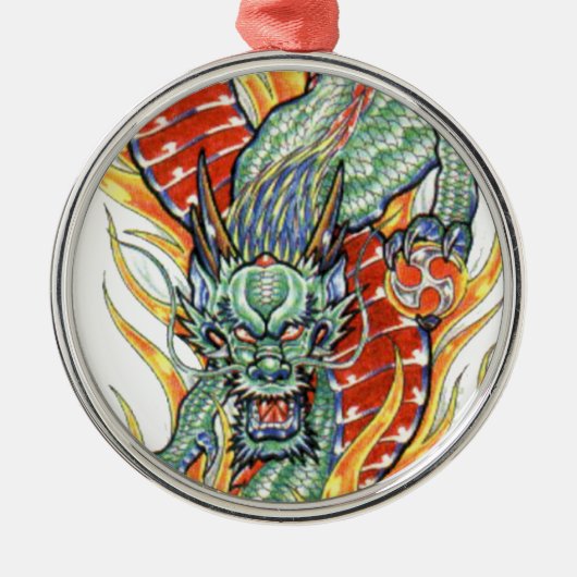 龍日本のと蓮の花 メタルオーナメント (正面)