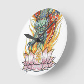 龍日本のと蓮の花 ラウンド壁時計 (傾斜)