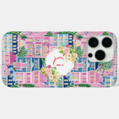 쁘티 핑크 시티 스케이프 | 플로럴 이니셜 모노그램 Case-Mate iPhoneケース (裏面 (横))