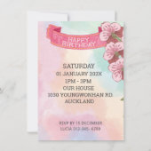 첫돌パーソナライズされた第1誕生日ピンク招待状 招待状 (裏面)