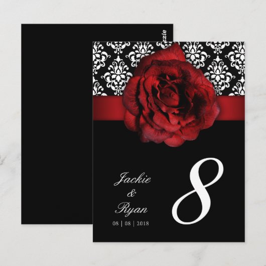 테이블 번호 포스트 카드 레드 로즈 다마스크 플로랄 232 ポストカード (正面/裏面)