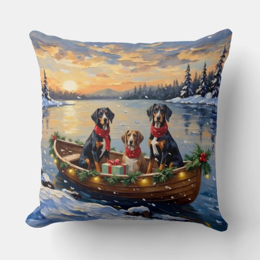 트리 워커 쿼운하운드 크리스마스 보트 홀리데이 クッション (正面)