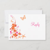 핑크, 주황, 하얀 열대 해변 RSVP 카드 (正面)