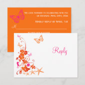 핑크, 주황, 하얀 열대 해변 RSVP 카드 (正面/裏面)