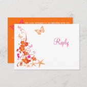 핑크, 주황, 하얀 열대 해변 RSVP 카드 (正面/裏面)