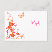 핑크, 주황, 하얀 열대 해변 RSVP 카드 (正面)