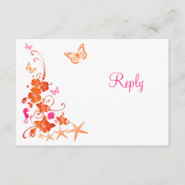 핑크, 주황, 하얀 열대 해변 RSVP 카드