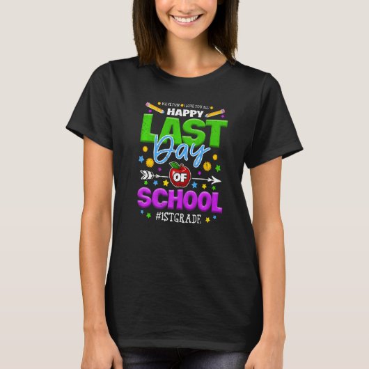 1年生の楽しい学校最後の日 学校年の終わり Tシャツ (正面)