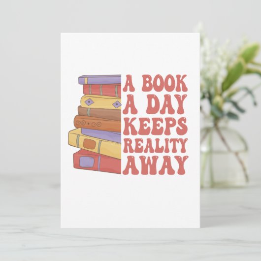 １日１冊で現実逃避！ユーモア溢れる本好きギフト 招待状 (スタンド正面)