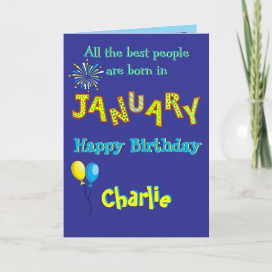 1月の誕生日カード(折りたたみ式) カード (正面)