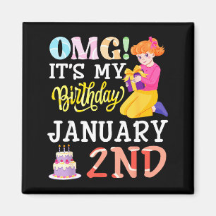 1月2日の私の誕生日おめでとう 可愛い女の子と マグネット