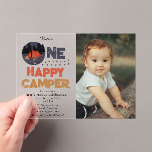 1歳の夏の誕生日フォト「One Happy Camper」 アクリル招待状