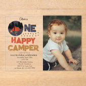 1歳の夏の誕生日フォト「One Happy Camper」 アクリル招待状 (正面)