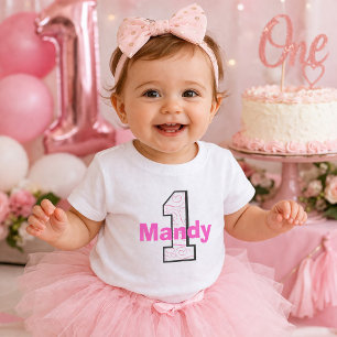1歳の誕生日おめでとう女の子 ベビーTシャツ