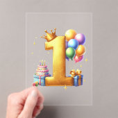 １歳の誕生日おめでとう ゴールド アクリル招待状 (インサイチュ (ポータブル))