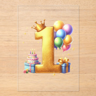 １歳の誕生日おめでとう ゴールド アクリル招待状
